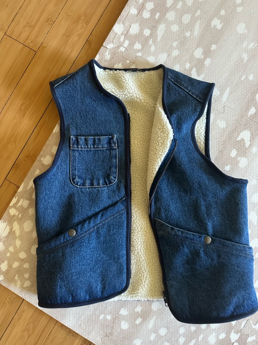 soeur Dark Blue Denim Vest with Cream Sherpa Lining